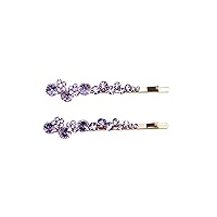 Faship A Pair Of Violet Light Purple Premium RhinestoneCrystal Floral Hair Clips Pins 2 Pcs