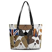 Womens Handbag English Bulldog Leather Tote Bag Top Handle Satchel Bags For Lady