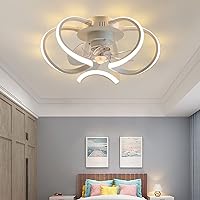 Ceiling Fans, Mute Fan with Ceiling Light Small Fan Lighting 3 Speeds Bedroom Led Ceiling Fan Light and Remote Control Modern Living Room Quiet Fan Ceiling Light with Timer/White