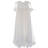 Christening Gowns Baby Girl Long Sleeves Elegant Lace Baptism Dresses Toddler with Bonnet