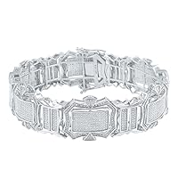 Silver Mens Diamond Rectangle Stylish Link Bracelet 3-1/5 Ctw.