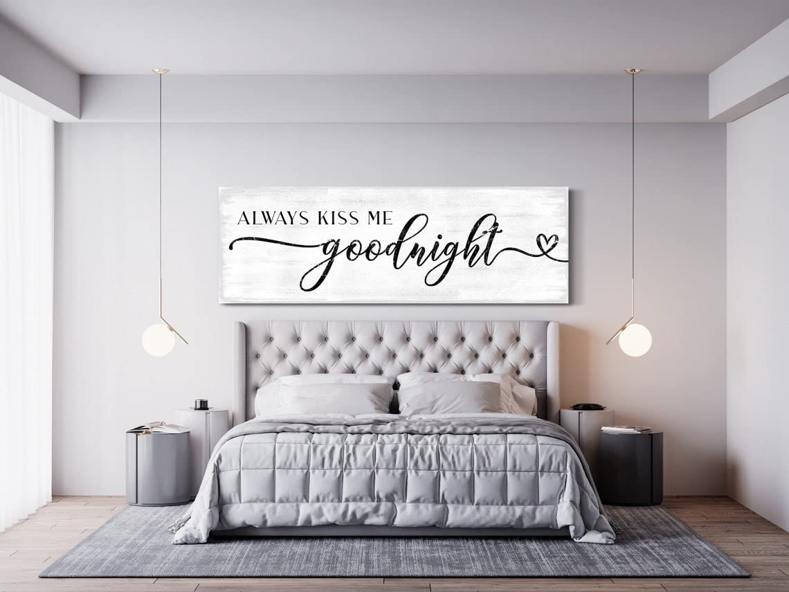 NATVVA Canvas Print Love Quote Poster Wall Decor Always Kiss Me Goodnight Sign Canvas Art Wall Art Prints Painting Picture Artwork Couple's Bedroom Decoration for Living Room No Frame