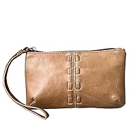 SILVERFEVER Cowhide Leather Wristlet Purse Wallet Whipstitched Detail