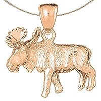Moose Necklace | 14K Rose Gold Moose Pendant with 18