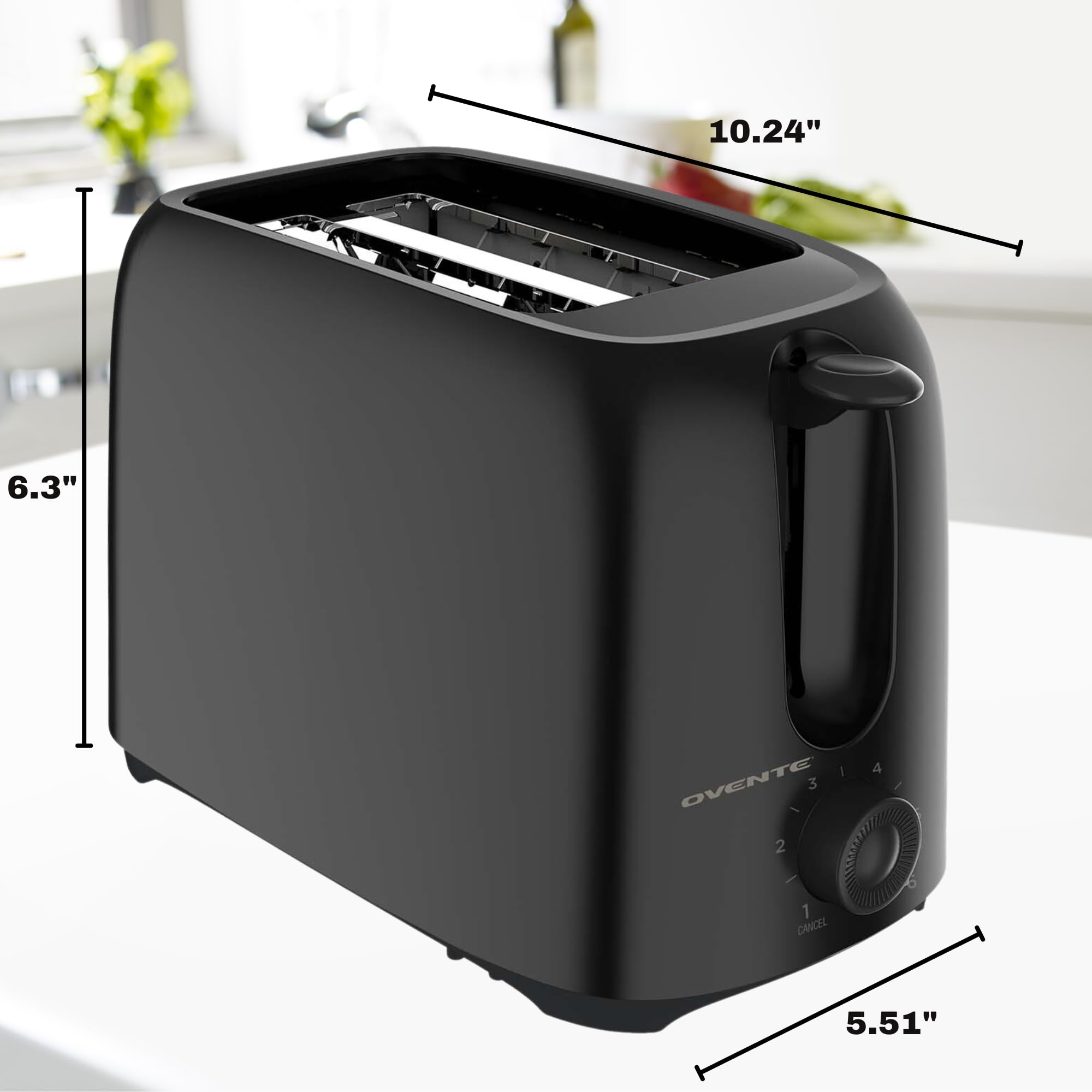 OVENTE Electric 2 Slice Toaster Machine with 6-Shade Toast Settings, 700W Power, Removable Crumb Tray and Compact Design Perfect for Toasting Bread, Bagels, Waffles and Puff Pastry, Black TP2210B