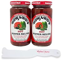 Wyked Yummy Hot Pepper Relish Bundle with (2) 11 oz Jars of Howard’s Hot Pepper Relish and 1 Spreader Plastic Knife and Jar Scraper for Hamburgers Hotdogs Dips and Dressings