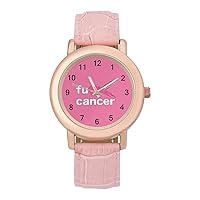 Fuck Cancer Women's PU Leather Strap Watch Fashion Wristwatches Dress Watch for Home Work