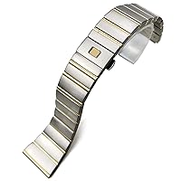15 17 18 23 25mm 316L Stainless Steel Watchband Fit for Omega Double Eagle Constellation Watch Strap (Color : Silver Gold, Size : 23x9.5mm)