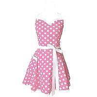 Lovely Sweetheart Retro Kitchen Aprons Woman Girl Cotton Polka Dot Cooking Salon Dress Pinafore Vintage Apron Mothers Gift (Lilac)