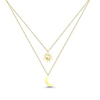 Couple Necklace, Moon And Sun Necklace, 14K Real Gold Celestial Necklace, Minimalist Gold Couple Celestial Necklace