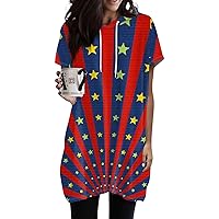 4th of July Shirts,4Th Of July Shirts Women'S Short Sleeve Long Tunic Hoodies Tops American Flag Drawstring Hoodies Top With Pocket Oversized Tshirts For Women