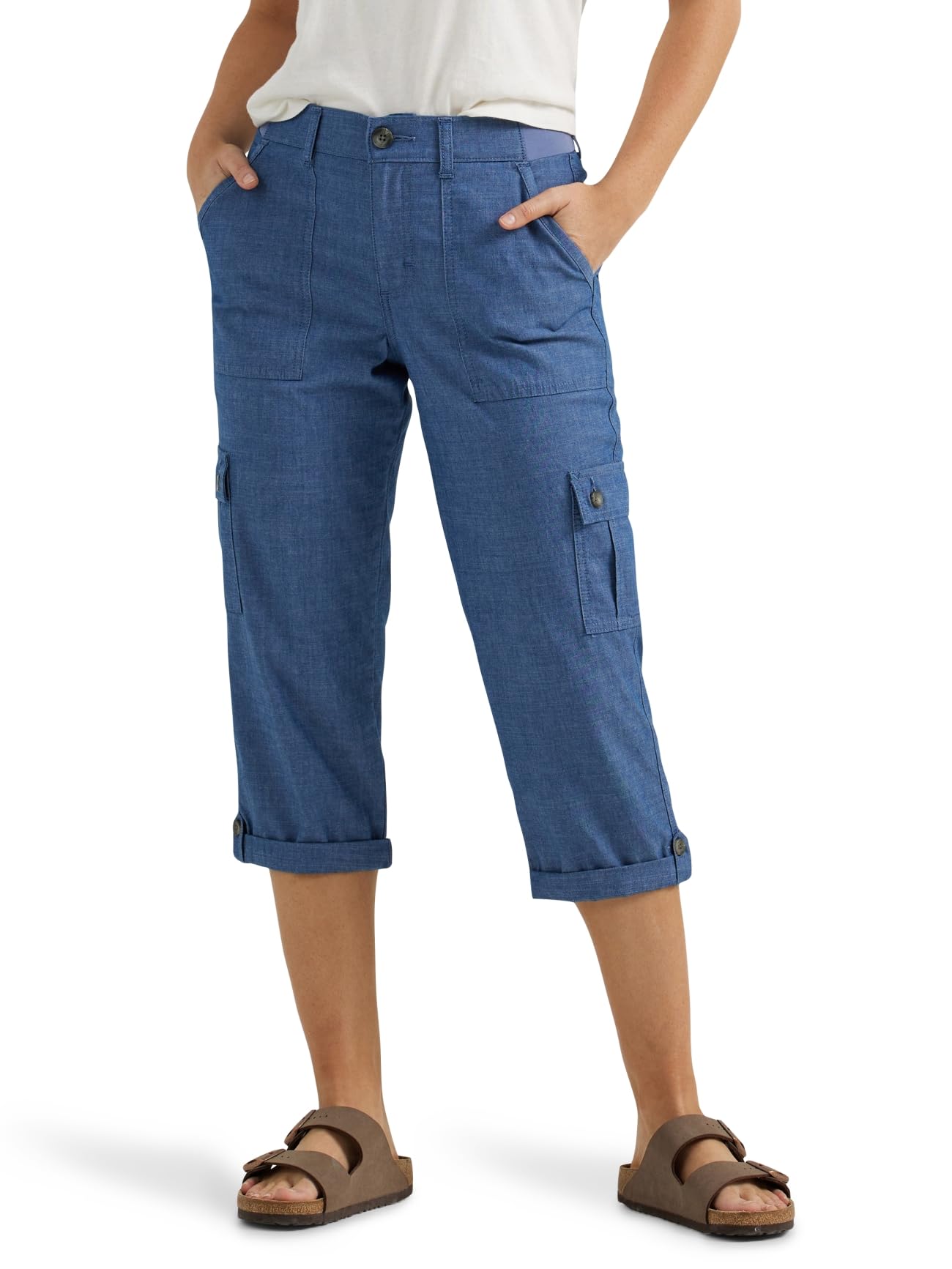 Lee Women's Ultra Lux Comfort with Flex-to-Go Cargo Capri Pant, Chambray