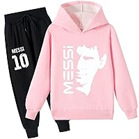 Kids Lionel Messi Novelty Pullover Tracksuit,Brushed Long Sleeve Hoodie and Jogger Pants Set Baggy Sweatsuit for Boys