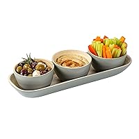Restaurantware - Bambuddha Snack Bowls With Serving Tray, 1 Heavy-duty Round Bowls Set - Sustainable, Reusable, Gray Bamboo Bowls With Serving Platter, 3-Piece Set, For Serving Assortments
