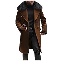 Men's Trench Coat Wool Blend Double Breasted Overcoat Winter Long Business Pea Coat Plush Collar Windbreaker Jacket