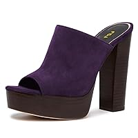 FSJ Women Open Toe Mules Platform Clogs Block High Heel Slides Sandal Wooden Chunky Heel Casual Summer Dressy Slippers Shoes Size 4-16 US