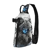 Blue Eyes Wolf Print Crossbody Backpack Cross Pack Lightweight Sling Bag Travel, Hiking