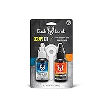 Hunters Specialties Buck Bomb Scrape Kit Liquid Scents w/4 Spike Wicks | 2oz Synthetic Forehead Gland & 2oz Natural Scrape Generator Scents Attractants for Hunting