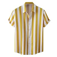 Funny Hawaiian Shirts for Men Short Sleeve Button Down Tropical Caribbean Graphic Summer Flamingo Stripes Casual Golf