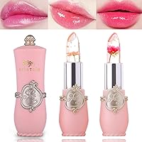 2 Pack Crystal Flower Jelly Lipstick,Magic Color Changing, PH Clear Temperature Lip Gloss/Balm,Long Lasting Nourishing Moisturizing Lip Stick (Set A)