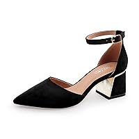 BCTEX COLL Womens Pointed Toe Pumps Shoes Ankle Strap Chunky Low Heels Metal Lined Sandals Designed for Women