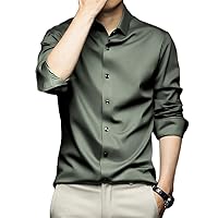 Men's Ice Silk Business Shirt, Anti-Wrinkle Quick-Drying,Luxury Shiny Silk Like Satin Button Up Dress Shirts