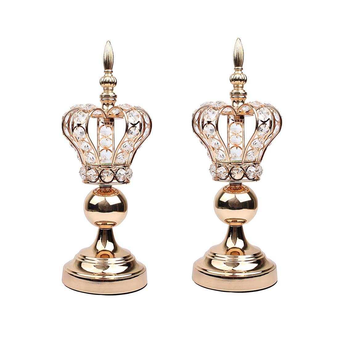 Hophen Golden Crown Metal Crystal Beads Candle Tea Light Holder Elegant Wedding Dining Coffee Table Decorative Centerpiece Anniversary Celebration ...