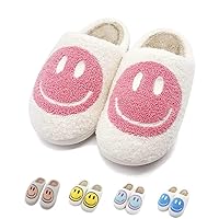 Smile Face Slippers for Girls Boys,Retro Cute Soft Plush Indoor Outdoor Shoes Fuzzy House Lightweight Slippers with Memory Foam Warmth Happy face Slippers Non Slip Smile Slippers for Winter