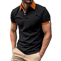 Mens Slim Fit Business Work Polos Shirts Short Sleeve Athletic Collarred Golf Shirts Quick Dry Performance Tennis T-Shirts