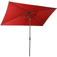 Rectangular Patio Umbrella 6.5 ft. x 10 ft. with Tilt, Crank and 6 Sturdy Ribs for Deck, Lawn, Pool in RED