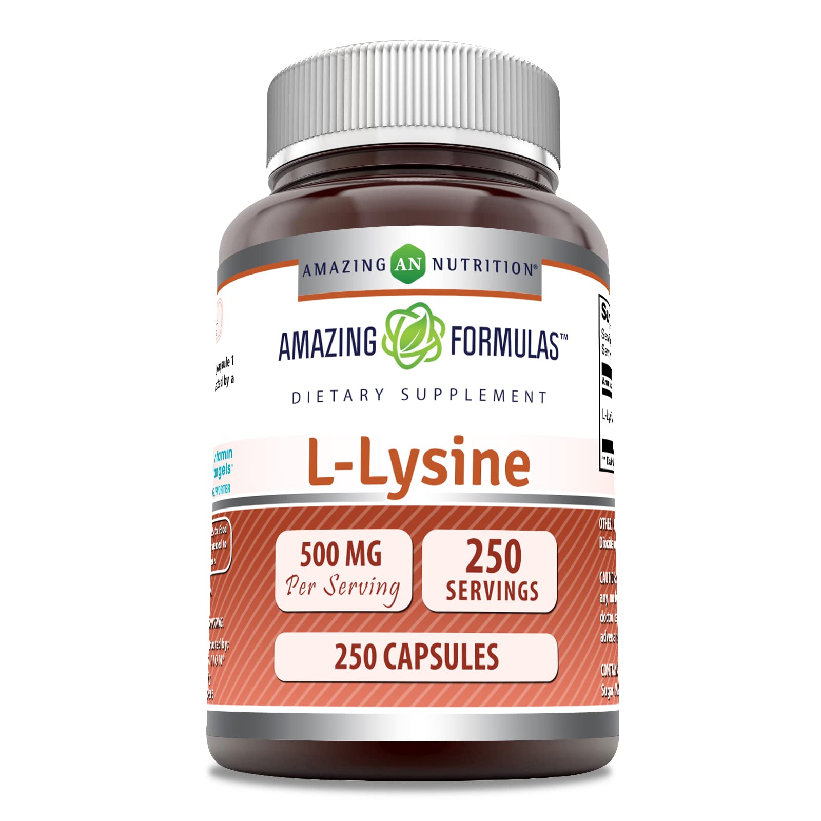 Amazing Formulas L-Lysine 500mg 250 Capsules Amino Acid Supplement | Non-GMO | Gluten Free | Made in USA