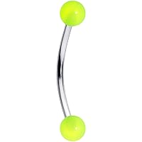 Body Candy 9/16” Steel Color Glow Ball End Curved Barbell Bridge ERL Tongue Ring Snake Eyes Piercing 16G