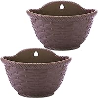 Hanging Planter 2Pcs PP Self Watering Pot 8x6.1x6.3in Wall Planter with Drainage and Stopper Ventilated Woven Pattern Fence Planters for Home Garden Balcony, Coffee.