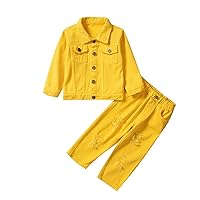 New Baby Blanket Gift Toddler Girl Long Sleeve Denim Jacket and Pants Suit for 1 to 6 Years 3 Month (Orange, 5-6Years)