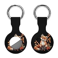 Fox with Autumn Berries Printed Silicone Case for AirTags with Keychain Protective Cover Air Tag Finder Tracker Accessories Holder