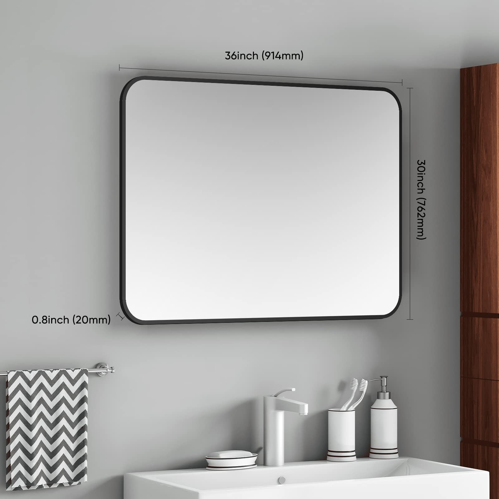 SNUGACE Black Vanity Mirror for Bathroom, Rectangle Frame Bathroom Wall Mounted Mirrors, 30x36 Inch