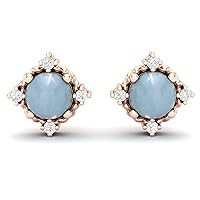 Aqua Chalcedony and White Topaz Accents Stud Earrings in 925 Sterling Silver with 14CT Rose Gold Plated for Women and Girls