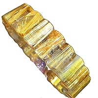 Natural Gold Rutilated Quartz Crystal Clear Rectangle Beads Bracelet Bangle 16x9mm AAAAA