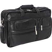 Leather Expandable Multi-Function Briefcase, 16.5 Inches, (Black)