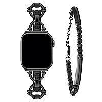 wutwuk Compatible with Apple Watch Band 38mm 40mm 41mm, iWatch Bands Strap for Apple Watch SE Series 9 8 7 6 5 4 3 2 1, Women Dressy Beaded Tube Bracelets Set, Black