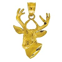 10k Yellow Gold Mens Sparkle Cut Deer Head Animals Charm Pendant Necklace Jewelry Gifts for Men