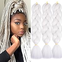 Jumbo Braids Hair Extensions Synthetic Hair Pure Color 3 Packs for Twist Box Braiding Hair 24inches #60 White Color