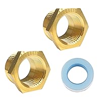 LIONMAX Brass Hex Bushing Reducer 2PCS, Threaded Pipe Fitting Adapter, 1 Inch NPT Male X 3/4 Inch NPT Female, with Sealing Tape