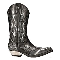 New Rock M-7921-S3 SILVER FLAME BOOTS Black Leather Heavy Biker Western Cowboy