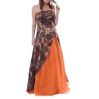 Woman's Strapless Camo and Tulle Wedding Guest Bridesmaid Dress Long