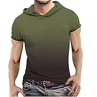 Men's Casual Hooded T-Shirts Trendy Gradient Print Short Sleeve Sweatshirts Hoodies Workout Sports Athletic Tees