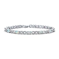 Bling Jewelry Romantic Bridal Gemstone White Created Opal Milgrain Infinity Tennis Bracelet For Women Girlfriend Rose Gold .925 Sterling Silver October Birthstone 7, 7.5 Inches