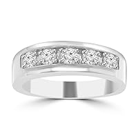 1.00 Men's Round Cut Diamond Wedding Band Ring (Color G Clarity SI-1) in 18 kt White Gold