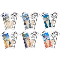 Puerto Vallarta Zipper-Pulls. 6 Piece Set. Authentic destination souvenir acknowledging where you've set foot. Genuine soil of featured location inside foot cavity. Made in USA