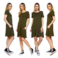 Amera Supersoft 1PC Dress Casual Elegant Womens Pocket Dress for Women Short-Sleeve Relaxed Fit Spandex Stretch Dress